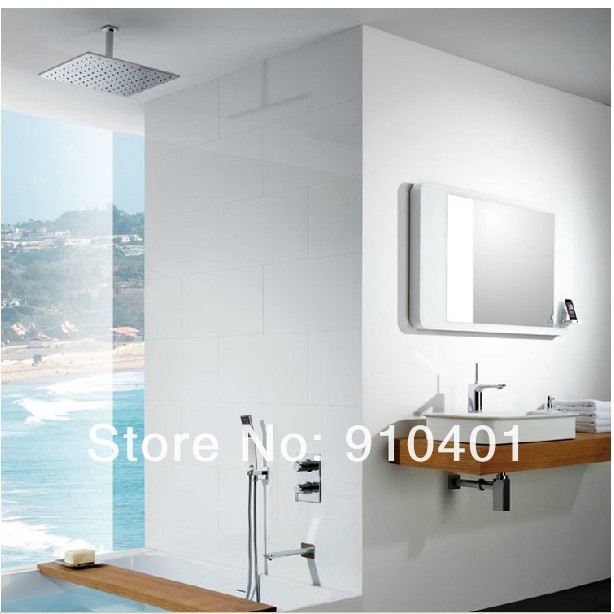 Wholesale And Retail Promotion Luxury 16"(40cm) Rain Shower Bathtub Faucet Set Shower Head With Hand Shower Tap