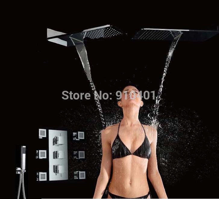 Wholesale And Retail Promotion  Luxury Thermostatic Waterfall Rain Ultrathin Shower Head Massage Jets Sprayer
