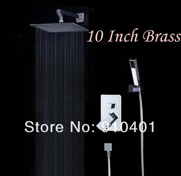 Wholesale And Retail Promotion Modern Square 10" Rain Shower Faucet Set Wall Mounted Shower Head + Hand Shower