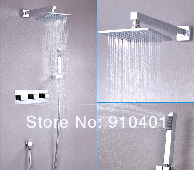 Wholesale And Retail Promotion Modern Square 10" Rain Wall Mounted Bathroom Shower Faucet Set 3 Handles Valve