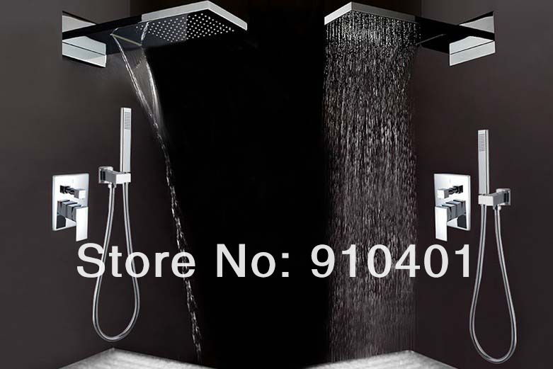 Wholesale And Retail Promotion NEW Luxury Bathroom Waterfall Rainfall Large Shower Faucet Set With Hand Shower