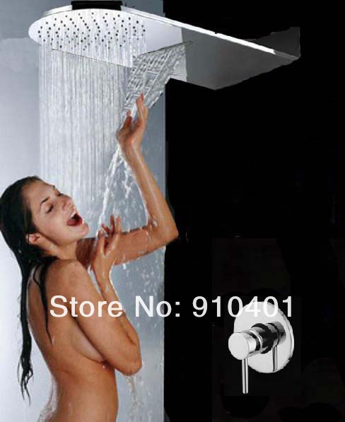 Wholesale And Retail Promotion NEW Luxury Wall Mounted Waterfall Rain Shower Faucet Set Single Handle Mixer Tap