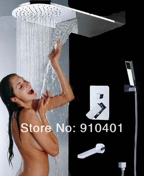 Wholesale And Retail Promotion NEW Luxury Waterfall Rain Shower Faucet Set Bathroom Tub Mixer Tap Hand Shower