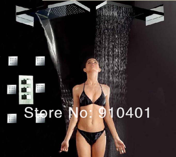 Wholesale And Retail Promotion  NEW Luxury Waterfall Rainfall Shower Faucet Head Thermostatic Shower Mixer Tap
