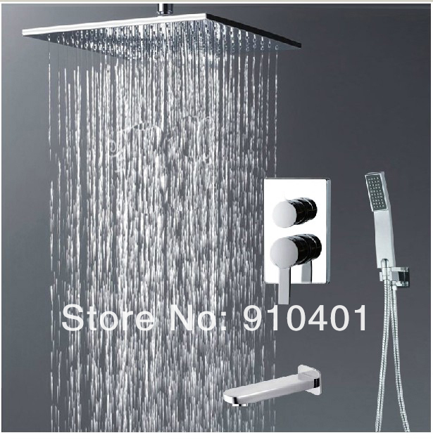 Wholesale And Retail Promotion NEW Modern Chrome 10" Brass Rain Shower Faucet Set Bathtub Mixer Tap Hand Shower