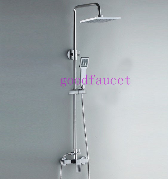 Wholesale And Retail Promotion NEW Polished Chrome Brass Bath Shower Mixer Tap Set 8" Square Shower Head Faucet