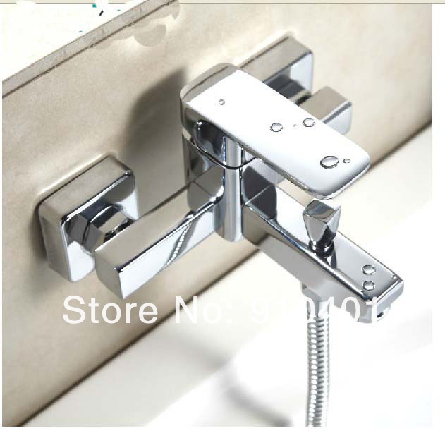 Wholesale And Retail Promotion NEW Square Style Wall Mounted Bathroom Tub Faucet Bath Shower Mixer Tap Chrome