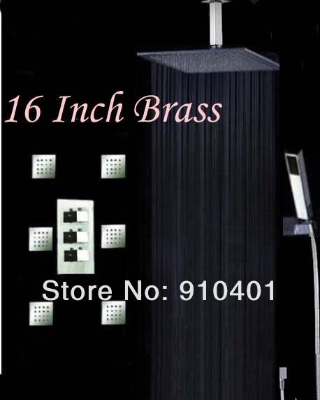 Wholesale And Retail Promotion NEW Thermostatic Large 16" Rain Shower Faucet 6 Massage Jets Shower Hand Shower
