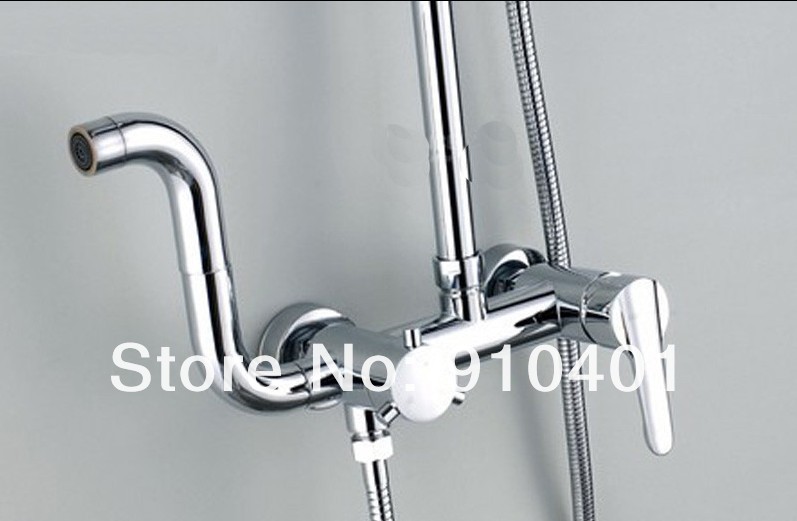 Wholesale And Retail Promotion Wall Mounted Chrome 8" Rain Shower Faucet Set Bathtub Mixer Tap W / Hand Shower