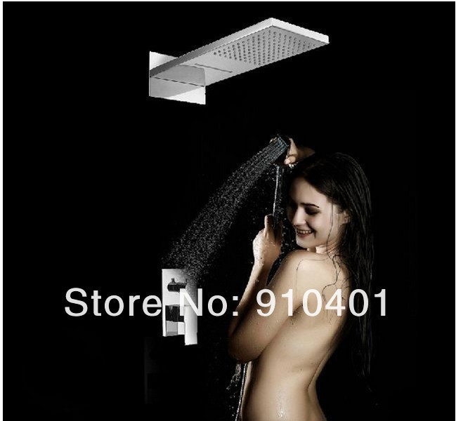 Wholesale And Retail Promotion Wall Mounted Chrome Brass Rain Waterfall Shower Faucet Set 22