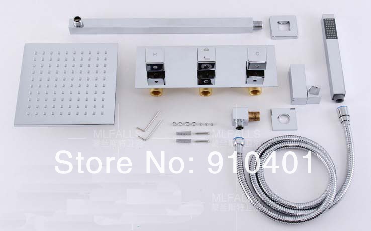 Wholesale And Retail Promotion Wall Mounted Shower Faucet 16" Rain Shower Head + 3 Handles Valve+ Hand Shower