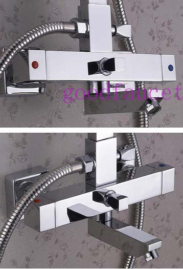 Wholesale and retail bathroom shower mixer tap 8" shower head + dual handles bathtub faucet chrome finish shower