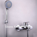 single handle bathroom shower faucet brass chrome bathtub faucet & 5 setting dual handheld shower simple shower