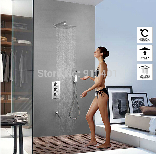 wholesale and retail Promotion Thermostatic 8" Rain Shower Faucet Mixer Tap Bathtub Spout W/ Hand Shower Chrome