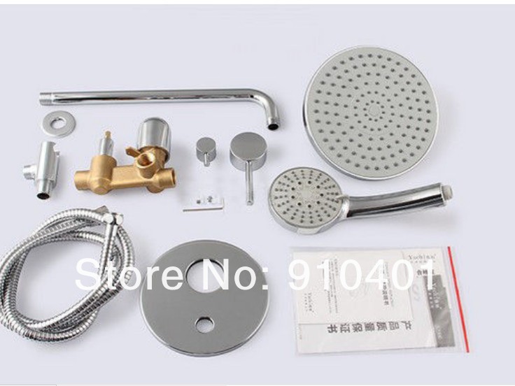 wholesale and retail Promotion Wall Mounted Chrome 8" Round Rain Shower Faucet Single Handle Valve Hand Shower