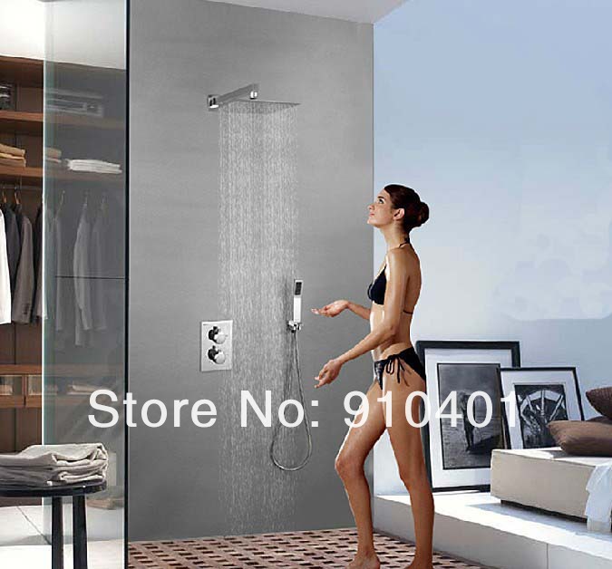 wholesale and retail Promotion Wall Mounted Thermostatic Brass Rain Shower Faucet Dual Handles W/ Hand Shower