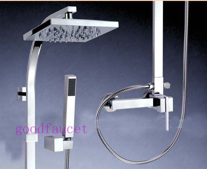 wholesale and retail bathroom wall mounted rain shower faucet set 8" square brass shower head + hand shower set