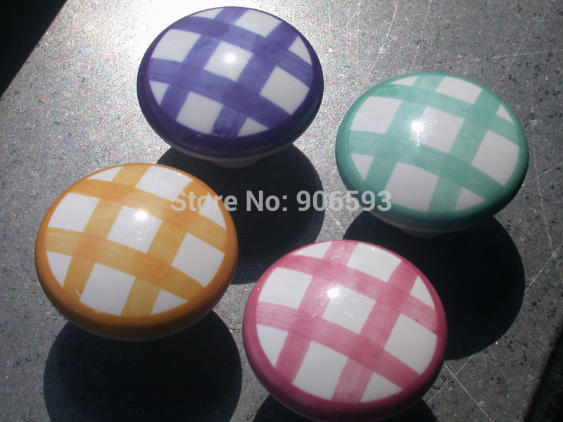 24pcs lot free shipping Porcelain checkerwork pattern round cabinet knob\cabinet handle\drawer knob