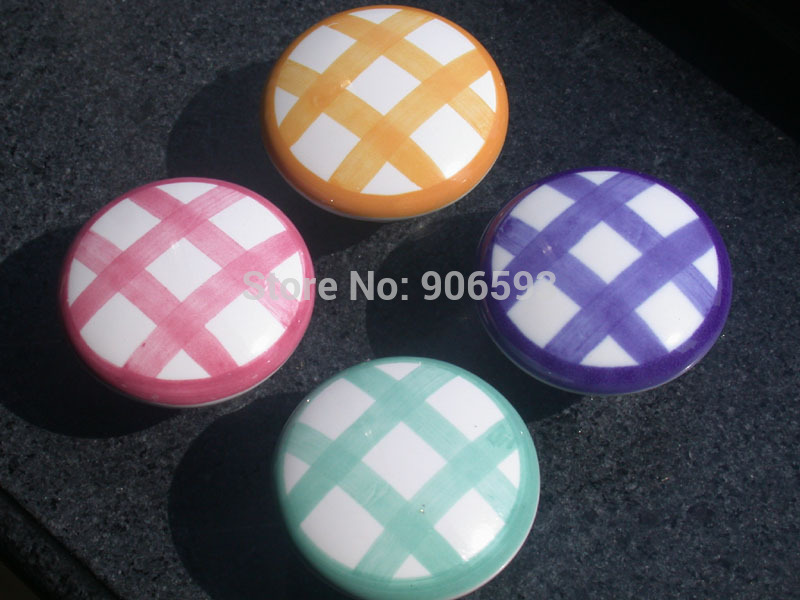 24pcs lot free shipping Porcelain checkerwork pattern round cabinet knobcabinet handledrawer knob