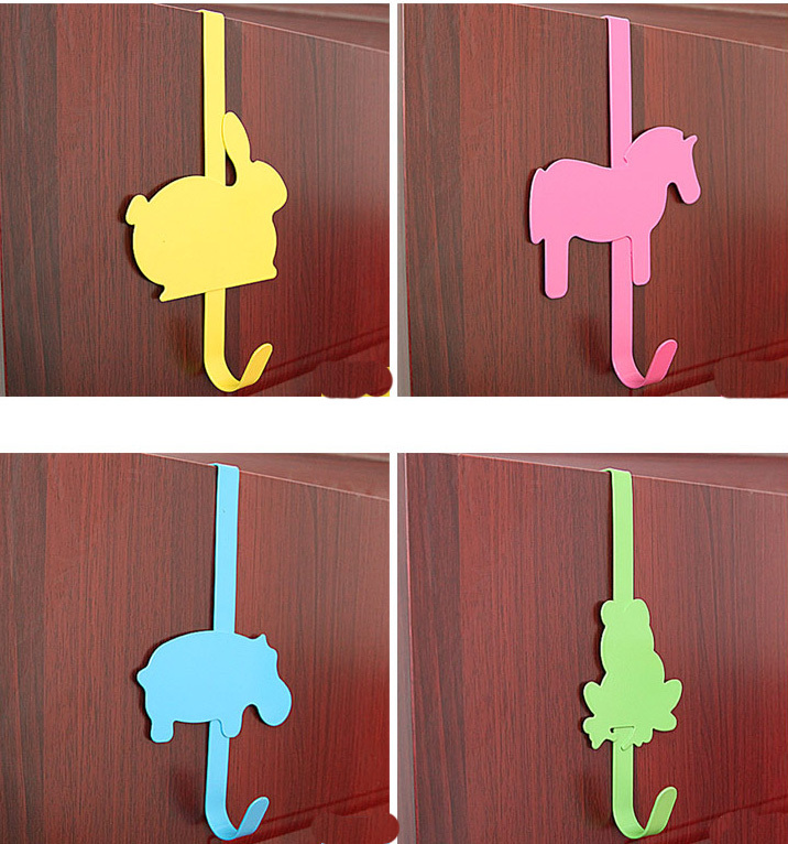 Colorful cartoon animals on door seamless robe hook wardrobe kitchen cabinet bathroom multi-purpose hook clothing bag key hanger