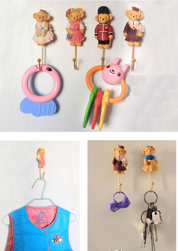 Fashion aesthetic resin bear hook, coat clothes hanging single hook, wall home decoration,cartoon robe hooks for children room