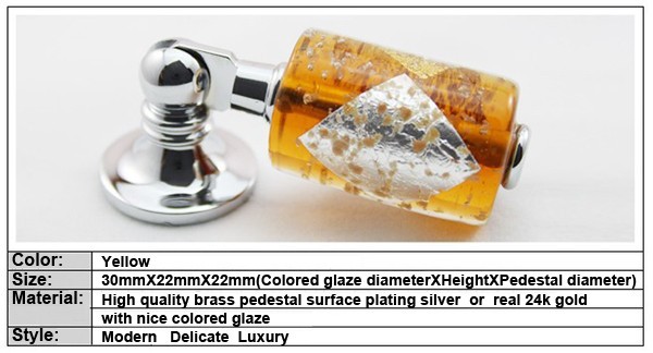 Clear Yellow Modern Coloured glaze& Brass Pedestal Furniture Handle Creative High Grade Closet  Knobs Drawer Door Pull