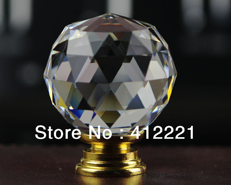 - 10 Pcs 30mm UK style K9 high quality Crystal Glass Cut Faces Handle Knob in Brass for Furniture Dresser Drawer