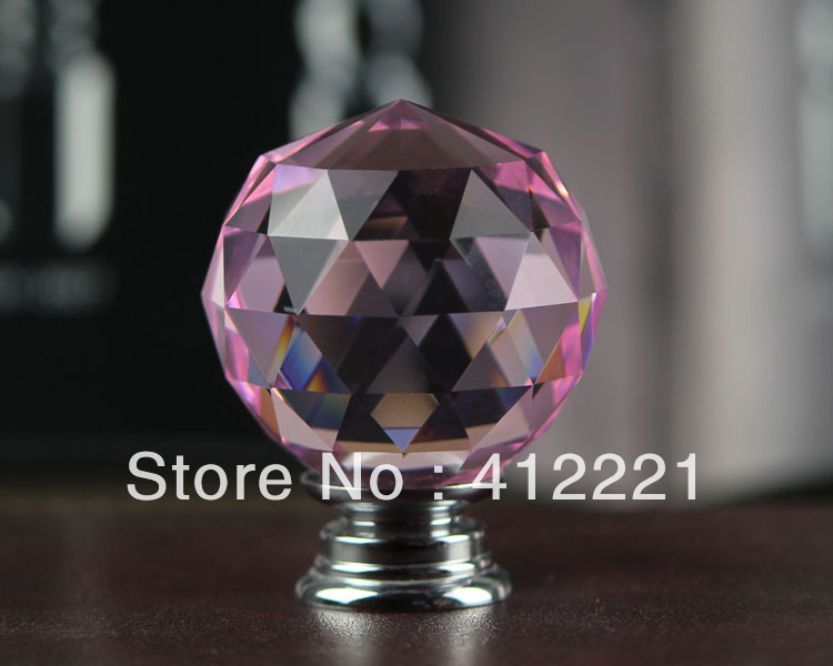 Fashion Modern - 10 Pcs 30mm Crystal Pink Stone Small Handle Knob in Chrome
