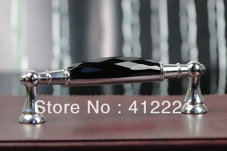 Free Ship 10pcs/lot 128 mm pitch Bridge Zinc Alloy Handle In CHROME Faces Black Crystal Handle Pull for Cupboard Apartment Door
