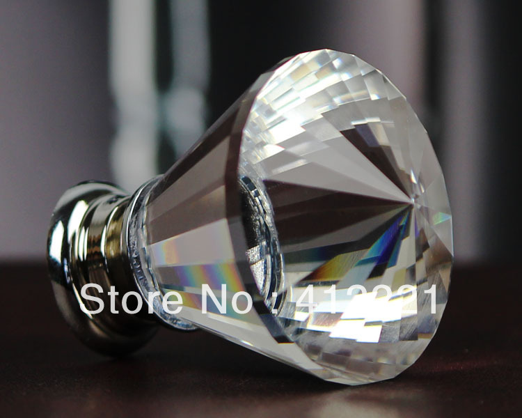 Free Shipping 10pcs 40mm Diamond Pull Handle Crystal Glass Cabinet Knob Cupboard Drawer Door Wardrobe Doorknob