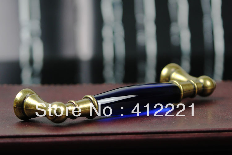 Free Shipping 10pcs New Design Hot Sale On TAOBAO Crystal Glass Blue handle Pull 128mm