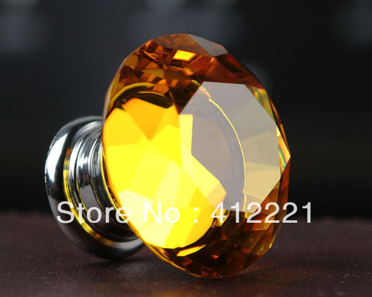 NEW - 10pcs/lot 40mm Amber Cut Diamond Crystal Bedroom Knob for Drawer  Dresser Bed