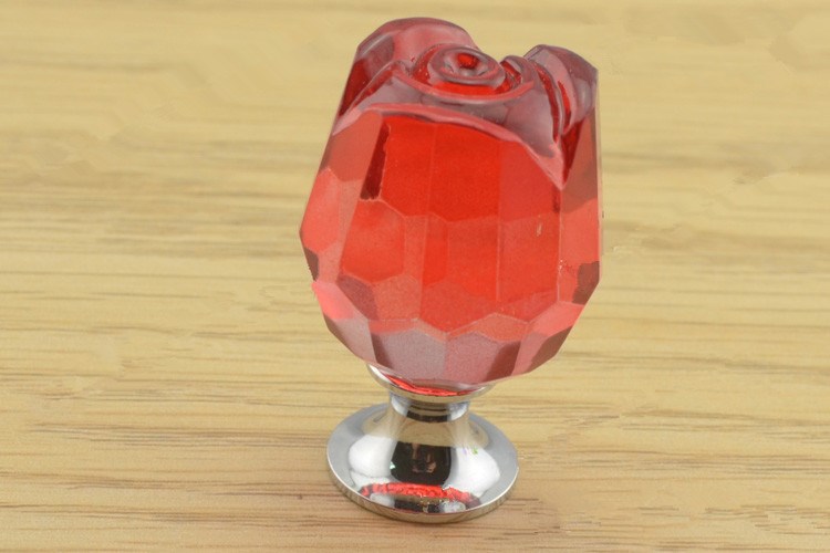 10pcs 30mm Clear Glass Crystal Rose Handles Flower Drawer Furniture Colorful Pull Cabinets  Wholesale