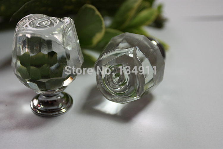 Fashion 10pcs 30mm White Clear  K9 Crystal Glass Rose Cabinet Hardware for Drawers Dresser Pulls Drawer Handles Promotion