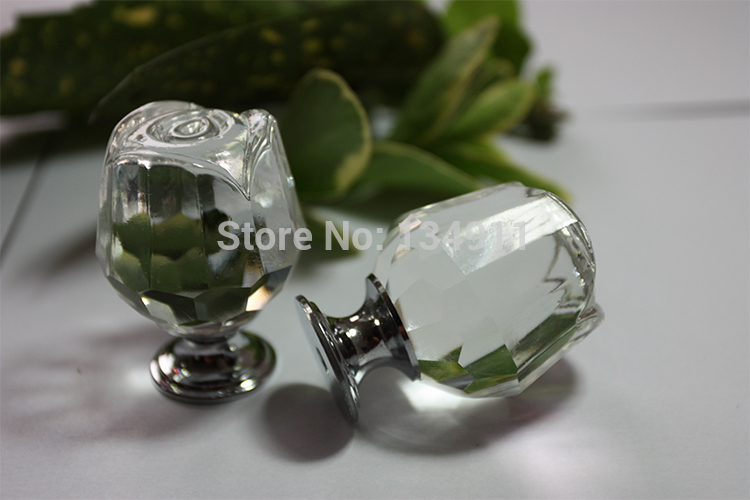 Fashion 10pcs 30mm White Clear  K9 Crystal Glass Rose Cabinet Hardware for Drawers Dresser Pulls Drawer Handles Promotion