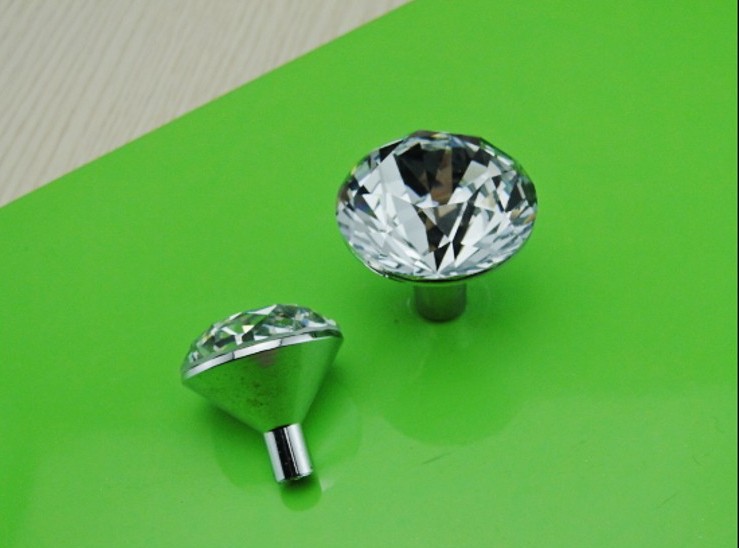 Skert 4pcs 30mm K9 Clear Crystal Round Chroming Cabinet Pull Kitchen Handles Door Desk  Pull Closet Wholesale