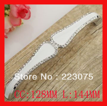 -128mm white Crystal rheinstone kitchen Knobs handles for cabinet knob 10pcs/lot