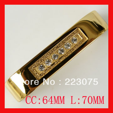 -64MM Drawer Hardware golden rheinstone crystal door Pull handle knob 10pcs/lot