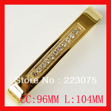 -96MM Drawer Hardware golden rheinstone crystal door Pull handle knob 10pcs/lot