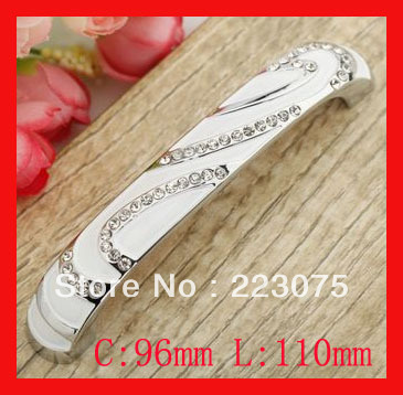 -96mm Crystal cabinet handle and pulls/drawer pull handle/ kitchen cabinet hardware C:96mm L:110mm 10pcs/lot