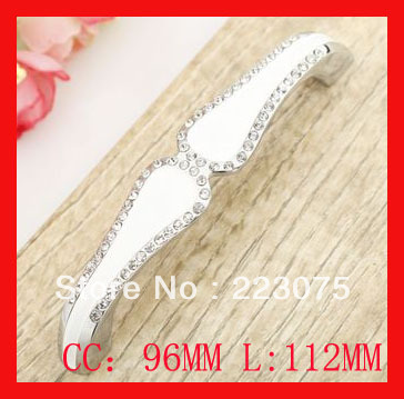 -96mm white Crystal rheinstone kitchen Knobs handles for cabinet knob 10pcs/lot