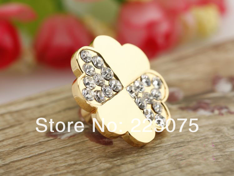 -Gold plated crystal pull knob / cabinet door knob /K9 Clear rheinstone door knob / furniture pull 10pcs/lot