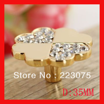 -Gold plated crystal pull knob / cabinet door knob /K9 Clear rheinstone door knob / furniture pull 10pcs/lot