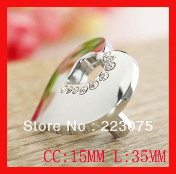 -silver Love shape crystal handle rheinstone drawer knobs furniture door pull 10pcs/lot