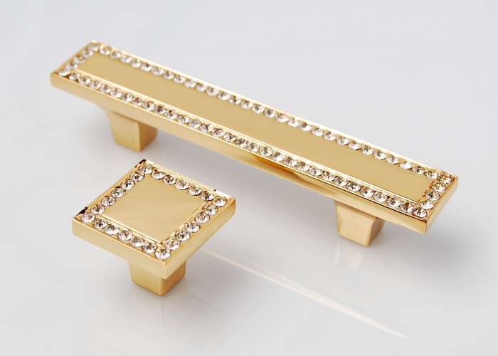 96mm Gold Crystal Cupboard Pull Handle Modern Style Drawer