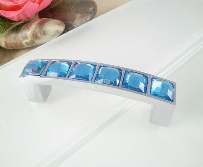 Blue Crystal Glass Kitchen Cabinet Handles Cupboard Handles Closet