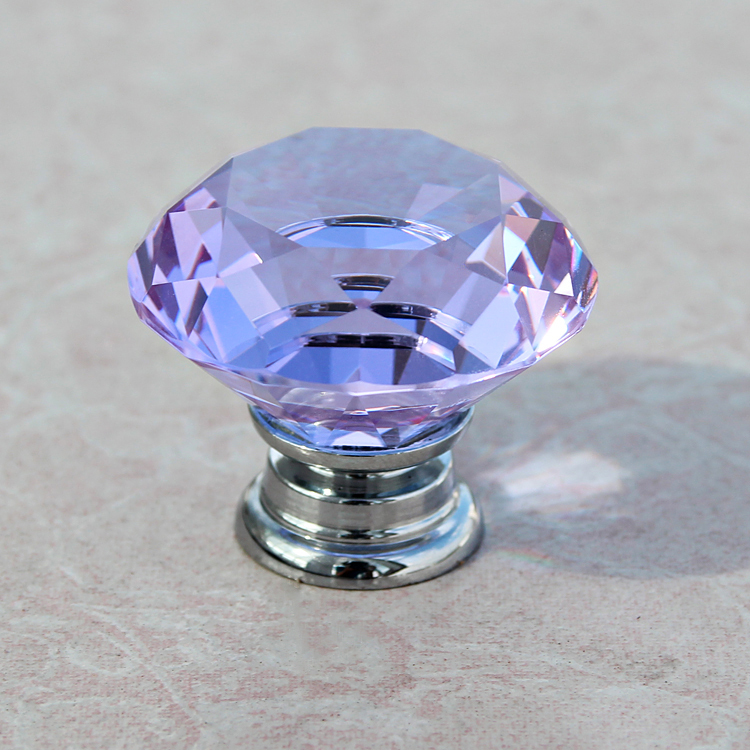 Wholesale 10Pcs/Lot 40mm Diamond Crystal Shape K9 Crystal Cabinet Knob Cupboard Drawer Pull Handle Amber red blue pink purple