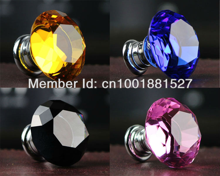 K9 Single Hole Diamond Colorful Decorative Crystal Clear Glass Dresser Kitchen Drawer Pulls Knobs Handles   Hardware