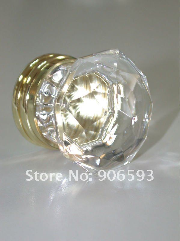 10PCS/LOT FREE SHIPPING 35MM CLEAR CRYSTAL KNOB ON A GOLD BRASS BASE