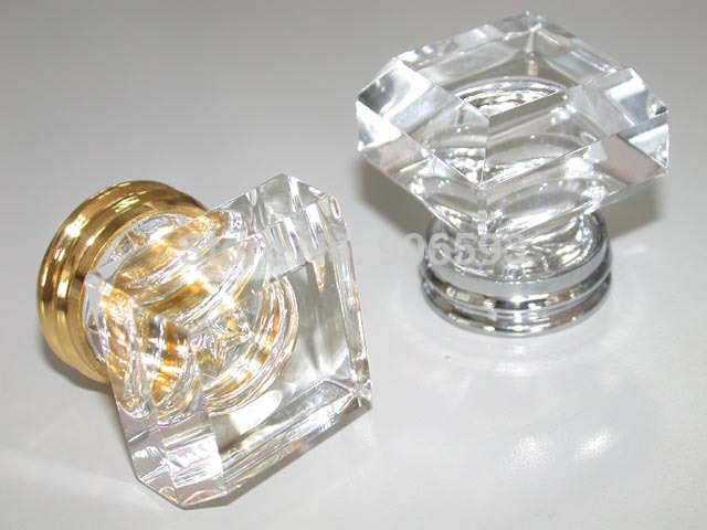 20PCS/LOT FREE SHIPPING 33MM CLEAR SQUARE CRYSTAL KNOB ON A CHROME BRASS BASE